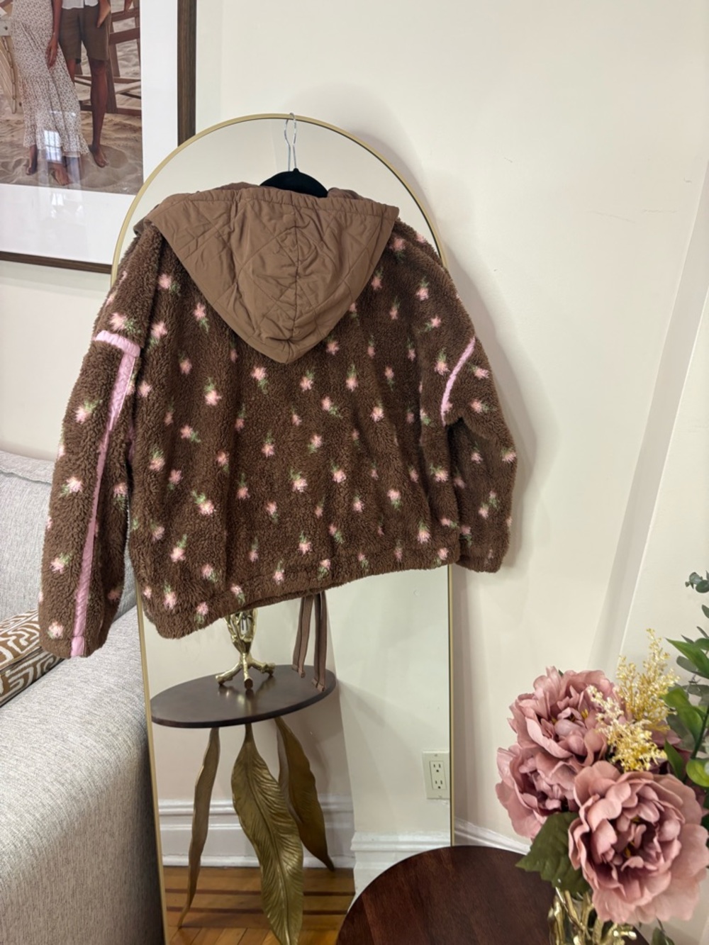 Joylab brown floral  Brown & Pink Sherpa Hoodie Jacket - Picture 7 of 7